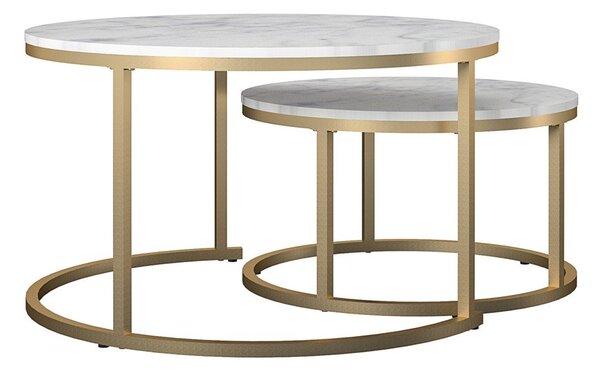 Set di tavolini da salotto rotondi bianchi/dorati con effetto marmo 2 pz ø 79 cm Amelia – CosmoLiving by Cosmopolitan