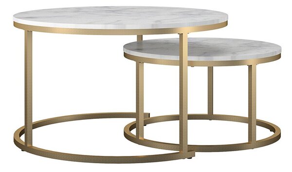 Set di tavolini da salotto rotondi bianchi/dorati con effetto marmo 2 pz ø 79 cm Amelia – CosmoLiving by Cosmopolitan