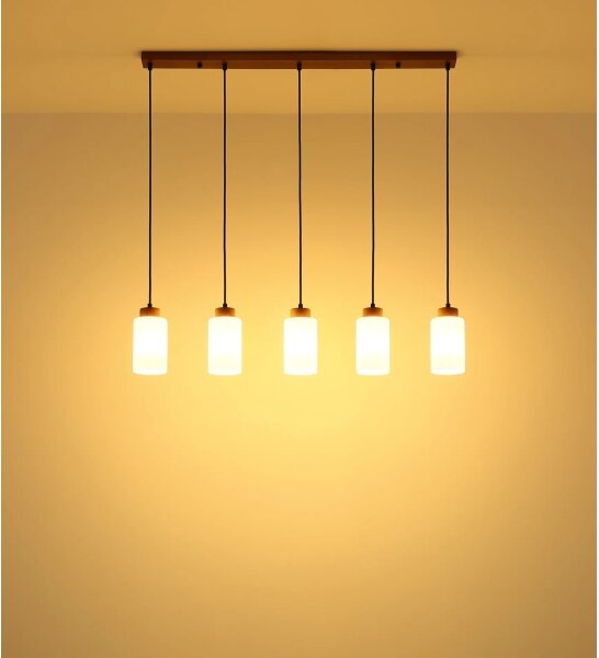 Globo 15977-5H - Lampadario sospeso con cavo ROWENA 5xE27/60W/230V rovere/bianco