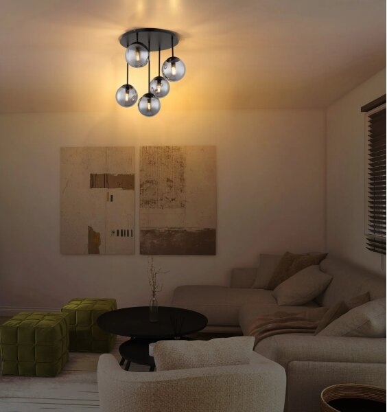 Globo 47441-5S - Lampadario da soffitto a montaggio superficiale HARMON 5xE14/25W/230V nero