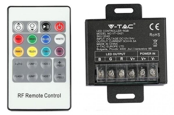 V-TAC VT-2421 Controller dimmer per strip LED RGB con telecomando - SKU 3340