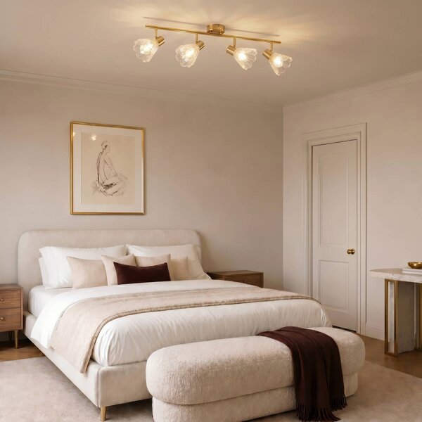 Faretto da soffitto Lindby Margaux, a 4 luci, ottone/trasparente, vetro Margaux Lindby, dimmerabile, Ottone / Oro, Corridoio, Metallo, Faretto
