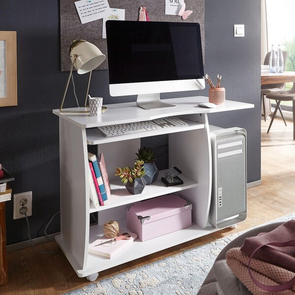 FineBuy scrivania per computer bianca con rotelle 90 cm