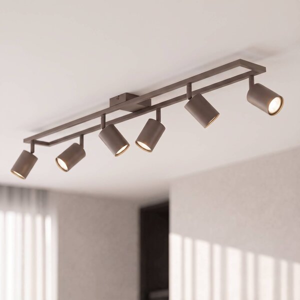 Faretto da soffitto Lindby Bravius, marrone, a 6 luci, in ferro Bravius Lindby, dimmerabile, Marrone / Ruggine, Soggiorno / Sala da pranzo, Metallo, Faretto