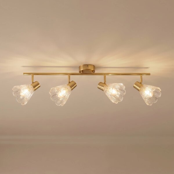 Faretto da soffitto Lindby Margaux, a 4 luci, ottone/trasparente, vetro Margaux Lindby, dimmerabile, Ottone / Oro, Corridoio, Metallo, Faretto