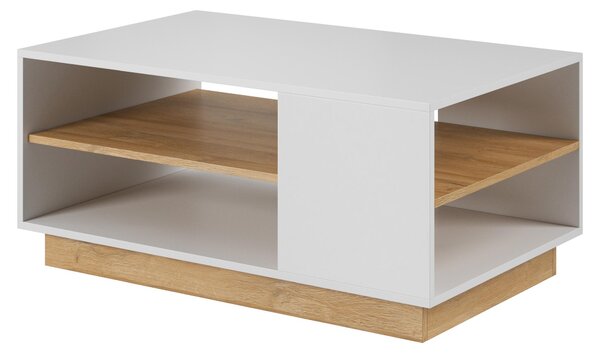 Tavolino da salotto, bianco + bianco lucido + rovere Grandson, 100 x 45,5 x 60 cm