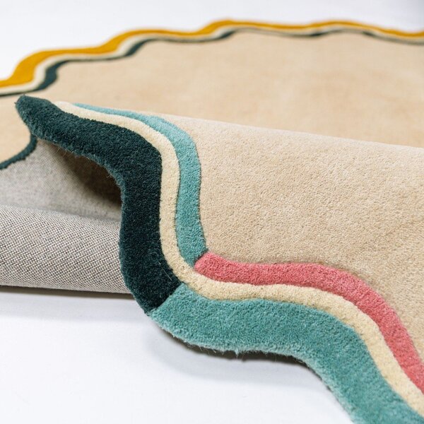 Tappeto rotondo di colore naturale in lana tessuto a mano ø 180 cm Leo Scallop – Flair Rugs