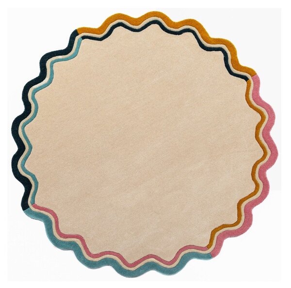 Tappeto rotondo di colore naturale in lana tessuto a mano ø 180 cm Leo Scallop – Flair Rugs