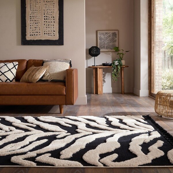 Tappeto bianco e nero 133x190 cm Esra Zebra – Flair Rugs