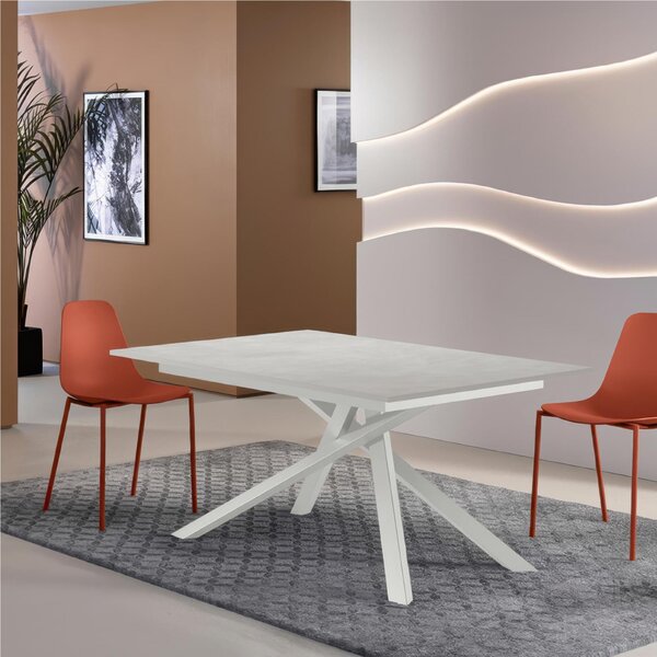 Tavolo Allungabile, Top in Melaminico bianco Opaco Gambe in Metallo Bianco, Pulse 25 Dimensioni 90x140 Max 190 x h76 cm, peso kg 49 Fino a 8 persone colore Marmo bianco