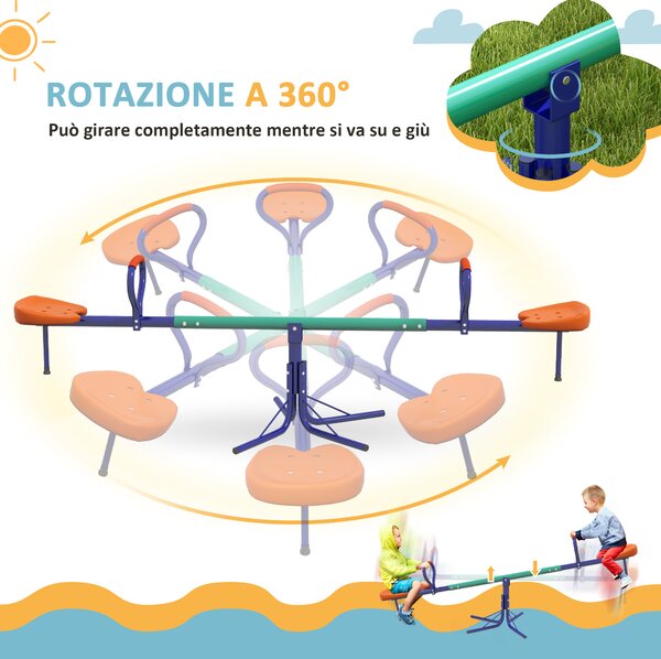 Outsunny Altalena a Bilico per Bambini 3-8 Anni con Rotazione a 360°, in Acciaio e PP, 192x60x60 cm|Aosom