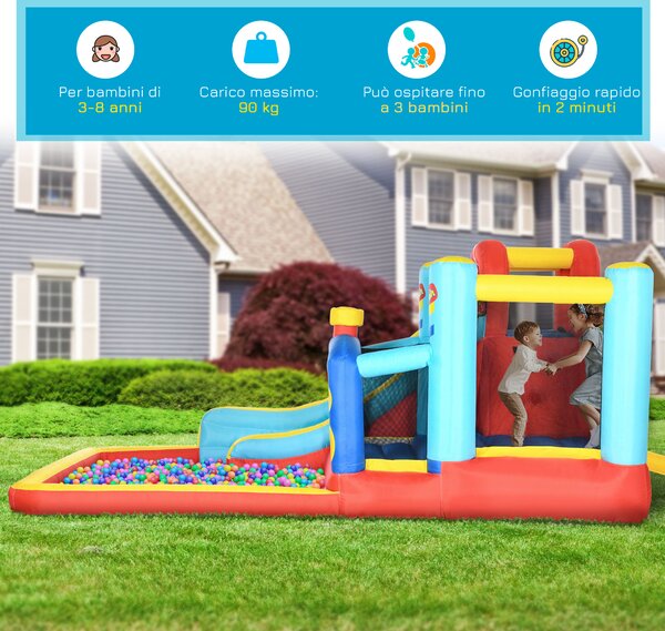 Outsunny Castello Gonfiabile per Bambini 3-8 Anni con Trampolino, Scivolo e Piscina, 435x245x200cm|Aosom
