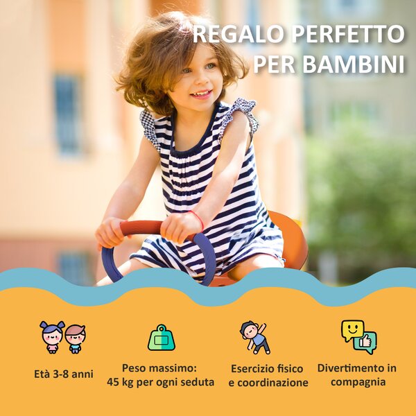 Outsunny Altalena a Bilico per Bambini 3-8 Anni con Rotazione a 360°, in Acciaio e PP, 192x60x60 cm|Aosom