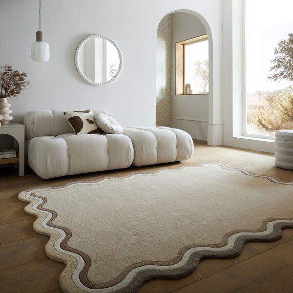 Tappeto di colore naturale in lana tessuto a mano 160x230 cm Leo Scallop – Flair Rugs