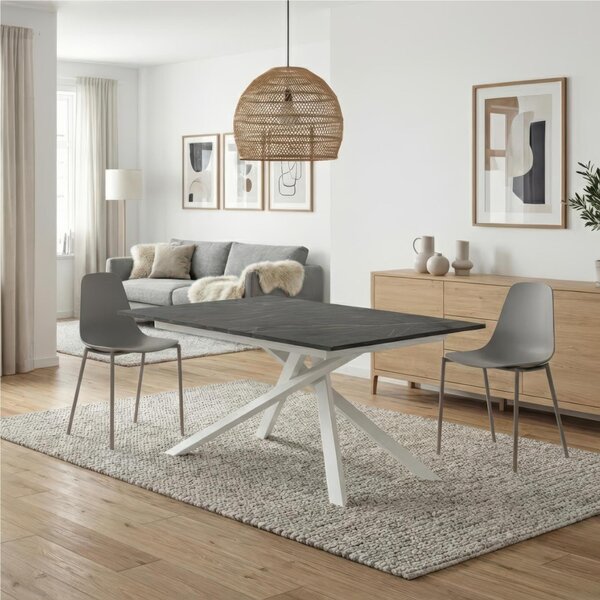 Tavolo Allungabile, Top in Melaminico marmo antracite opaco Gambe in Metallo Nero, Pulse 25 Dimensioni 90x140 Max 190 x h76 cm, peso kg 49 Fino a 8 persone colore marmo antracite opaco