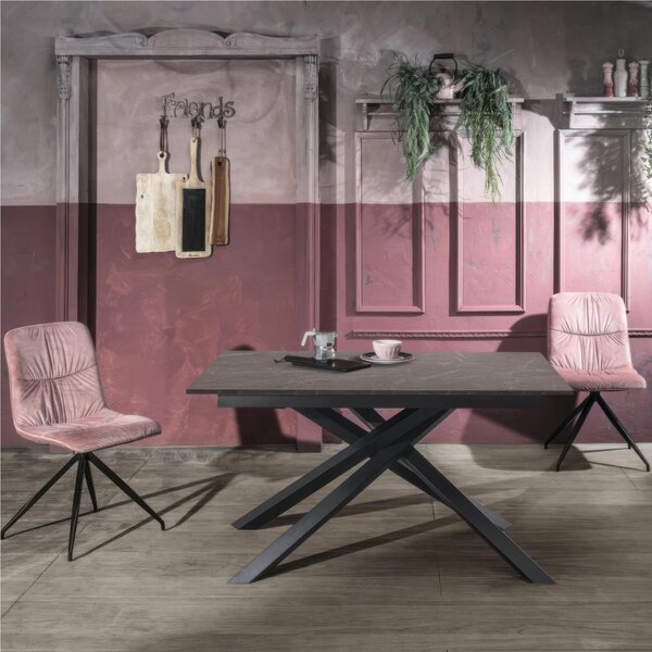 Tavolo Allungabile, Top in Melaminico marmo antracite opaco Gambe in Metallo Nero, Pulse 25 Dimensioni 90x140 Max 190 x h76 cm, peso kg 49 Fino a 8 persone colore marmo antracite opaco