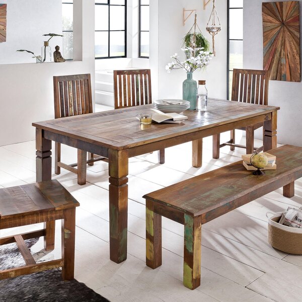 FineBuy Tavolo da pranzo KALKUTTA 120 x 70 x 76 cm Tavolo da pranzo in legno massello per 4-6 persone Tavolo da cucina in legno di barca Tavolo shabby chic Tavolo da pranzo rettangolare