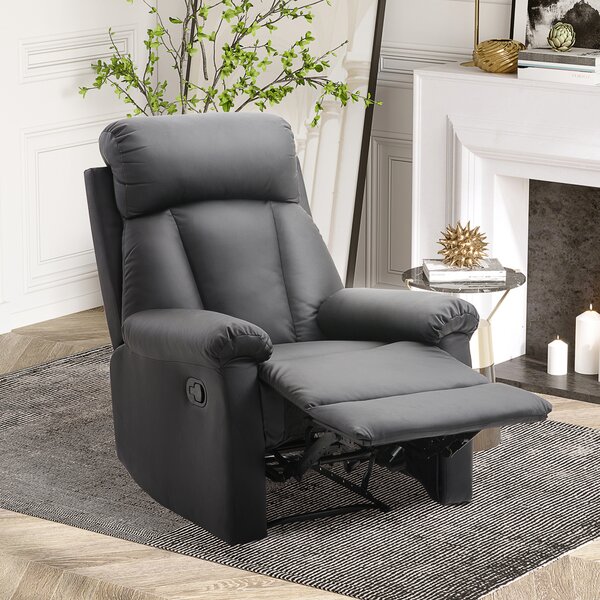 HOMCOM Poltrona Relax Reclinabile Imbottita Ergonomica con Poggiapiedi Similpelle, Poltrona Relax Manuale, 80x97x107cm, Nero | Aosom Italy