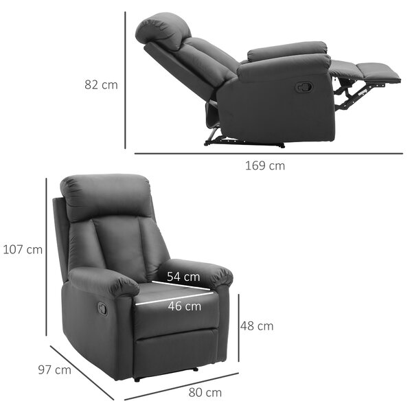 HOMCOM Poltrona Relax Reclinabile Imbottita Ergonomica con Poggiapiedi Similpelle, Poltrona Relax Manuale, 80x97x107cm, Nero | Aosom Italy