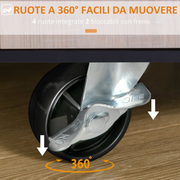 HOMCOM Carrello da Cucina Multiuso Moderno con Ruote Cassetto Anta in Legno Rovere, 76,5x40x82cm|Aosom