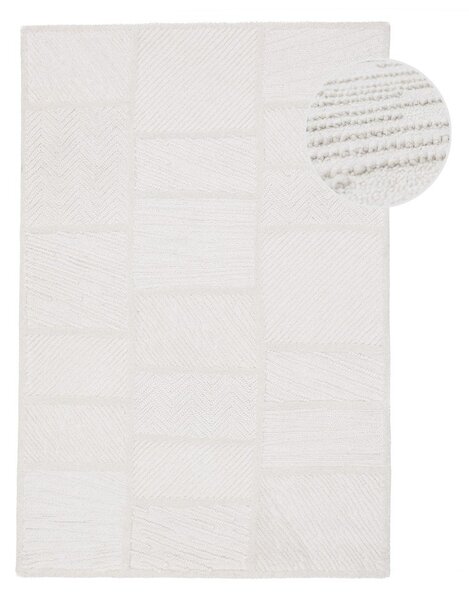 Tappeto bianco in misto lana tessuto a mano 200x300 cm Sculptured Blocks – Flair Rugs