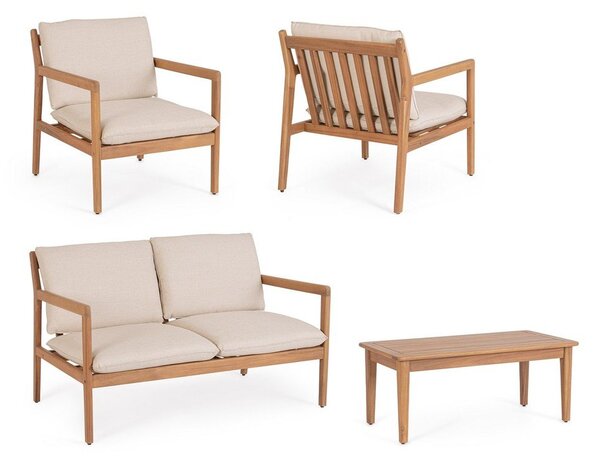 Set di mobili da giardino di colore naturale in acacia massiccia per 4 persone Danubio – Bizzotto