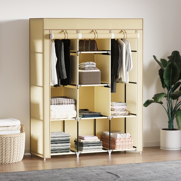 HOMCOM Armadio in Tessuto con 8 Ripiani e 2 Barre, Guardaroba Portatile con Porta Avvolgibile, 125x43x162.5cm, Beige|Aosom