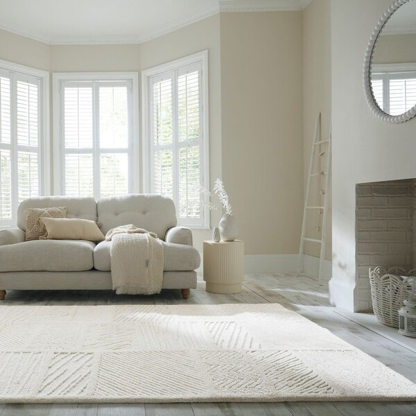 Tappeto bianco in misto lana tessuto a mano 200x300 cm Sculptured Blocks – Flair Rugs
