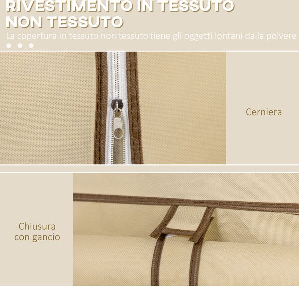 HOMCOM Armadio in Tessuto con 8 Ripiani e 2 Barre, Guardaroba Portatile con Porta Avvolgibile, 125x43x162.5cm, Beige|Aosom