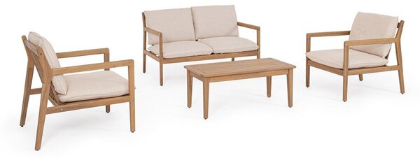 Set di mobili da giardino di colore naturale in acacia massiccia per 4 persone Danubio – Bizzotto
