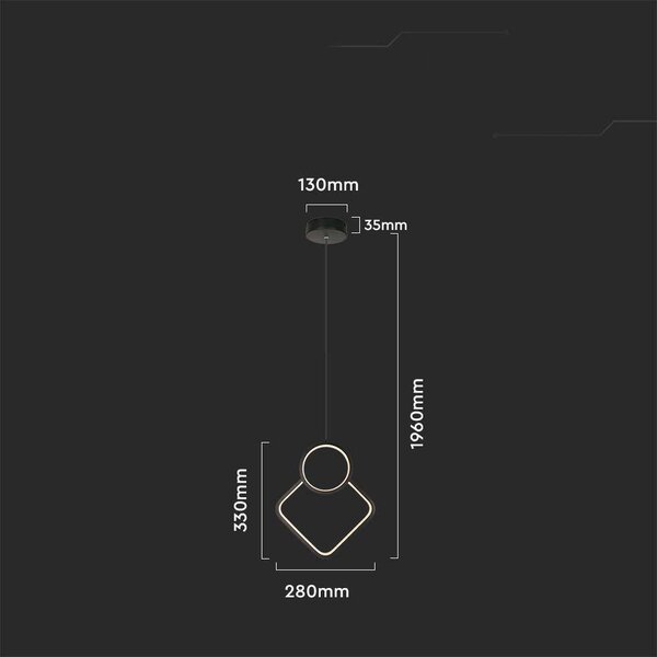 V‑TAC Lampadario LED a sospensione 12 W – Design moderno regolabile 28×180 cm, nero, luce calda 3000K - 14998