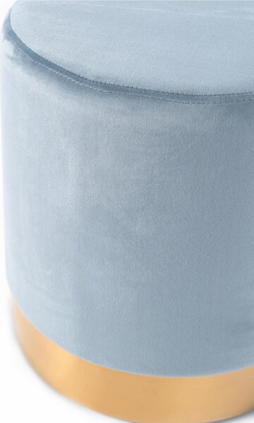 POUFF In Velluto con fascia dorata design Cilindrico Dimensioni 36x h40 cm colore celeste