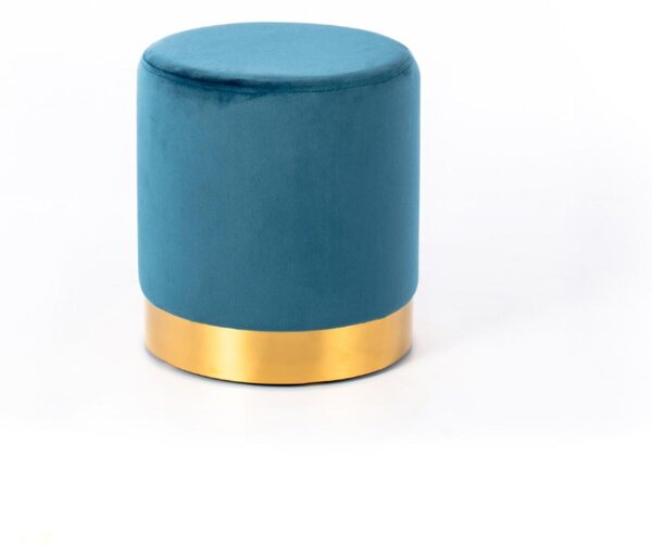 POUFF In Velluto con fascia dorata design Cilindrico Dimensioni 36x h40 cm colore Blu