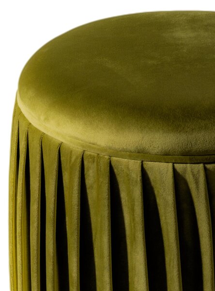 POUFF In Velluto CORA con fascia dorata design Cilindrico Dimensioni 36x h40 cm Struttura in Metallo colore Verde