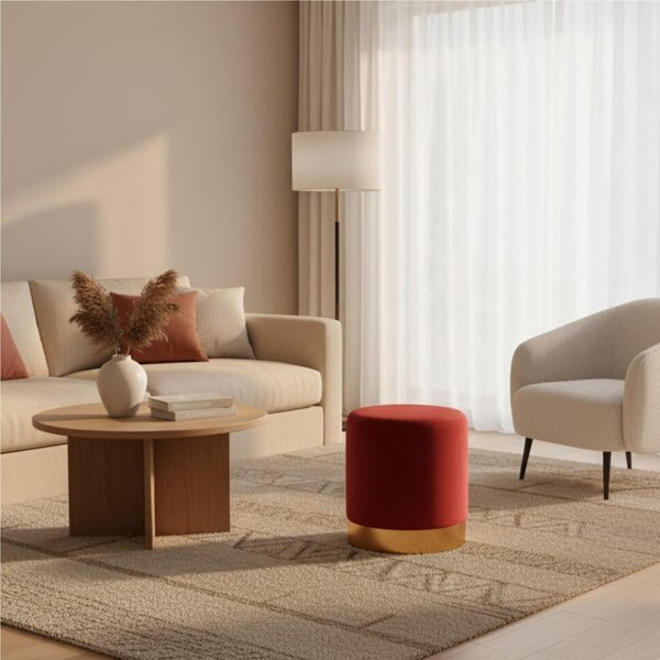 POUFF In Velluto con fascia dorata design Cilindrico Dimensioni 36x h40 cm colore Rosso