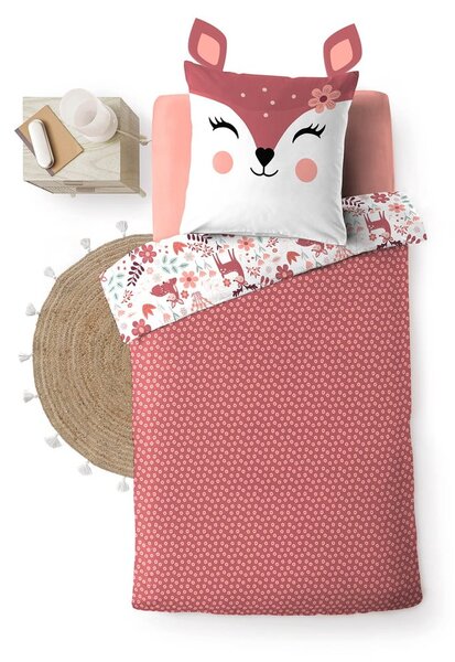 Set copripiumino e federa da bambini bianco/rosa in cotone per letto singolo 140x200 cm Bichette – douceur d'intérieur