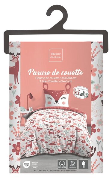 Set copripiumino e federa da bambini bianco/rosa in cotone per letto singolo 140x200 cm Bichette – douceur d'intérieur