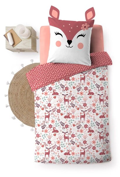 Set copripiumino e federa da bambini bianco/rosa in cotone per letto singolo 140x200 cm Bichette – douceur d'intérieur
