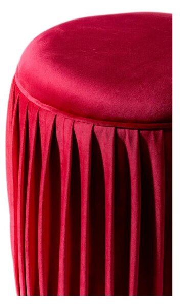 POUFF In Velluto CORA con fascia dorata design Cilindrico Dimensioni 36x h40 cm Struttura in Metallo colore Rosso