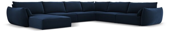 Divano angolare blu scuro (con penisola a destra/a U) con rivestimento in velluto Vanda – Mazzini Sofas
