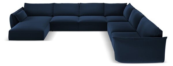 Divano angolare blu scuro (con penisola a destra/a U) con rivestimento in velluto Vanda – Mazzini Sofas