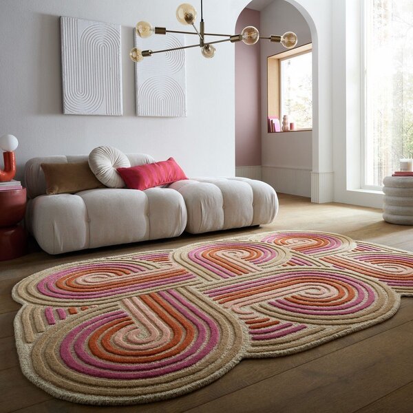 Tappeto rosa in lana tessuto a mano 140x200 cm Spiral Shaped – Flair Rugs