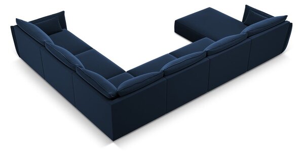 Divano angolare blu scuro (con penisola a destra/a U) con rivestimento in velluto Vanda – Mazzini Sofas