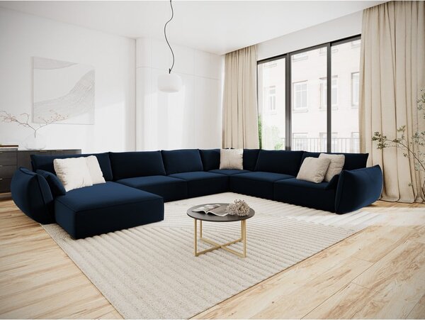 Divano angolare blu scuro (con penisola a destra/a U) con rivestimento in velluto Vanda – Mazzini Sofas
