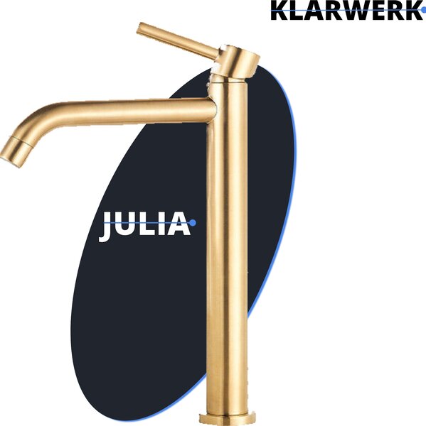 JULIA | Rubinetto alto per bagno spazzolato oro | Rubinetto in acciaio inox di per lavabi alti | Rubinetto a 2 attacchi | Rubinetto ad alta pressione per hotel gastro