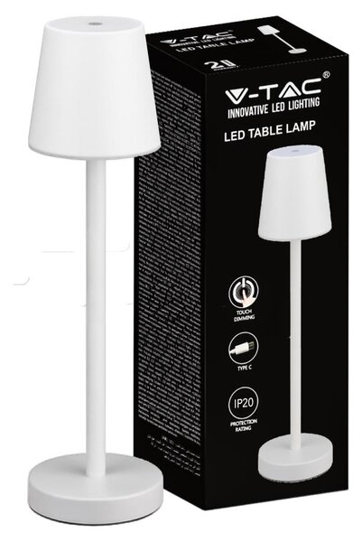 V-TAC Lampada LED da Tavolo 3W ricaricabile a batteria colore bianco USB C Touch Dimmerabile 4000K luce tavolo ristorante da interno IP20 - 10192