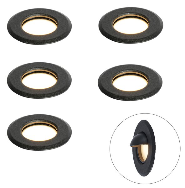 Set di 5 faretti da incasso moderni neri con LED IP67 - Linsey