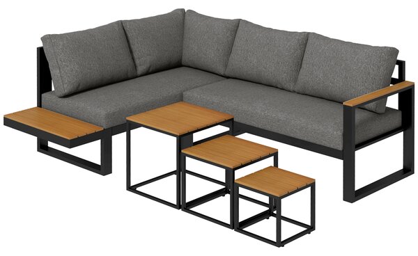 Outsunny Set salotto da esterno 5 pezzi, set di mobili da giardino, 148 cm x 61 cm x 71,5 cm, Grigio + Naturale | Aosom Italy