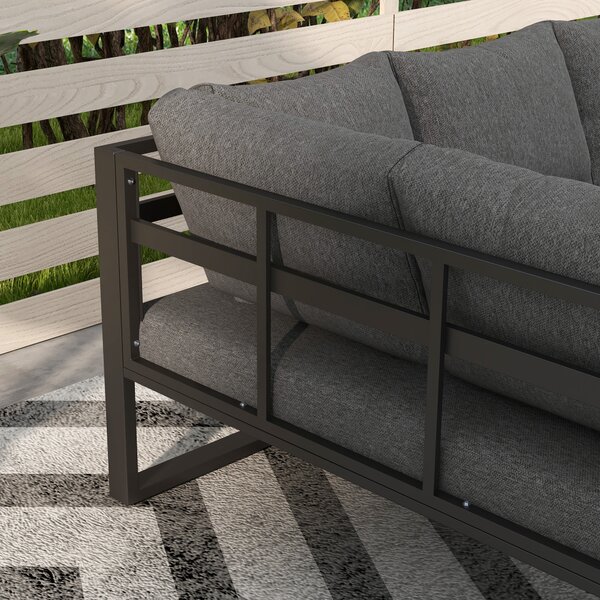 Outsunny Set salotto da esterno 5 pezzi, set di mobili da giardino, 148 cm x 61 cm x 71,5 cm, Grigio + Naturale | Aosom Italy