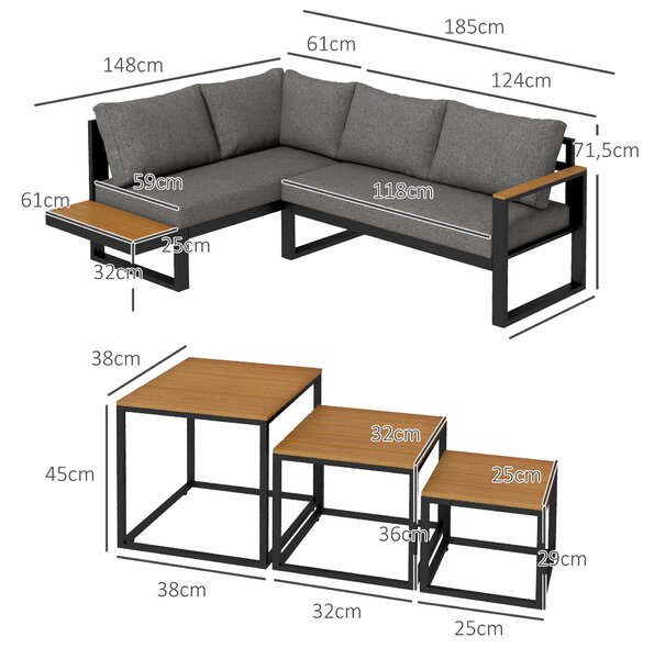 Outsunny Set salotto da esterno 5 pezzi, set di mobili da giardino, 148 cm x 61 cm x 71,5 cm, Grigio + Naturale | Aosom Italy